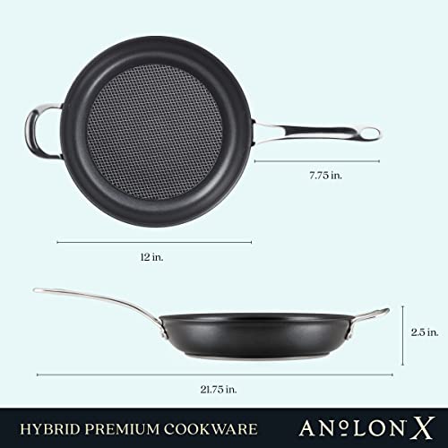 Anolon X Hybrid Nonstick Frying Pan/Skillet With Helper Handle, 12 Inch, Dark Gray & X Seartech Aluminum Nonstick Saute Pan With Lid, 3.5-Quart, Super Dark Gray #TOP2