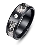 Anillo de dragón brillante en la oscuridad de 8 mm, anillo de boda de acero inoxidable negro, con dragones celtas CZ Aurora Luminoso, Acero inoxidable Circonita cúbica, Zirconia cúbica