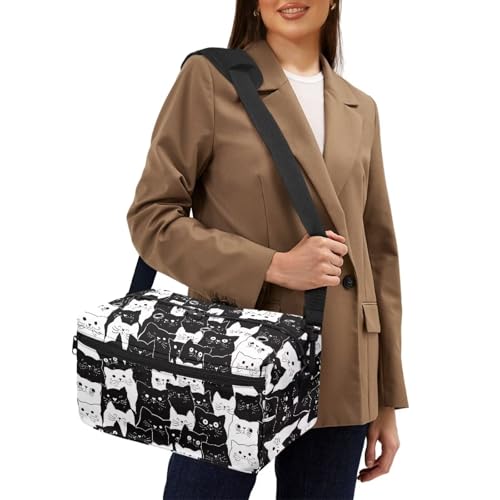 Image of Drnuikhe Black Cats Knitting Bag Yarn Storage Organizer, Portable Knitting Tote Basket Yarn Bags for Crochet Hooks Yarn Holder for Crocheting Knitting Accessories Crochet Gift for Mother Wife