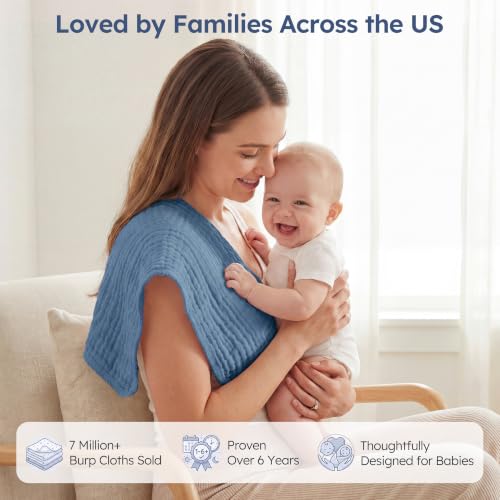 Image of Yoofoss Muslin Burp Cloths for Baby 10 Pack 100% Organic Cotton Baby Washcloths for Boys Girls Large 20''X10'' Super Soft and Absorbent Apricot,Denim Blue
