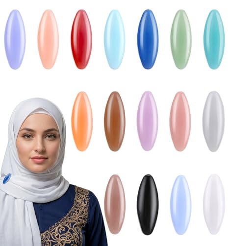 32 Hijab-Nadeln für Damen, Schalnadeln & Sicherheits-Schalclips – Buntes ovales Hijab-Nadel-Set aus Kunststoff für muslimische Erwachsene, 8 Farben