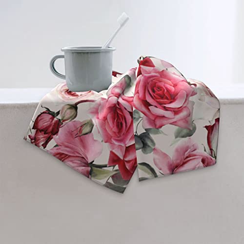Ouzpgaq Bloom Pink Roses Hand Towels, Beautiful Floral Flowers Guest Towe, Luxury Print Decorative Bathroom Kitchen Towels, Highly Absorbent Multipurpose Towels For Yoga Gym Spa Hotel, 12" X 27.5" #TOP5