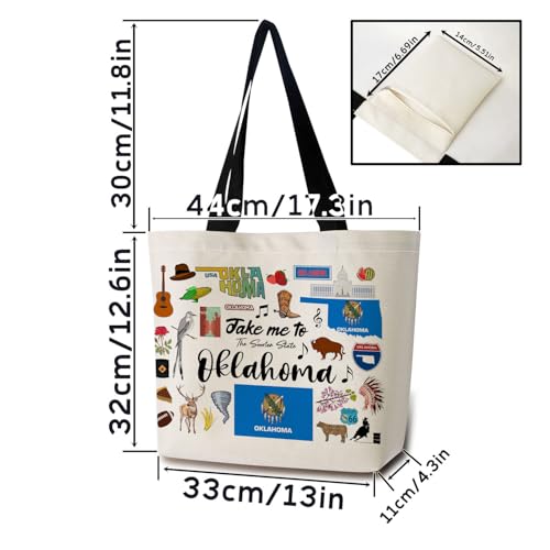 Take Me To Oklahoma Tote Bag Reusable Grocery Bags Aesthetic Shopping Shoulder Handbag with Interior Pocket Lightweight & Washable Stylish Oklahoma Travel Present for Women2