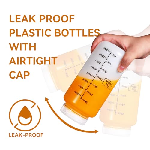 ASEVAT Wide Mouth Plastic Bottles Reagent Bottle, Scaled Pill Bottle Laboratory Chemical Container with Screw Cap, Plastic Sample Containers for Storage or Home (Translucent, 32 oz)