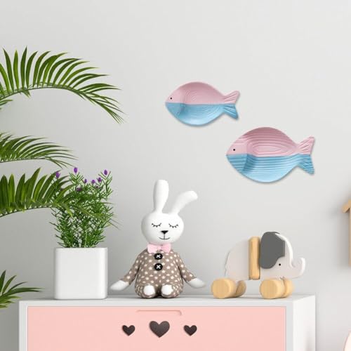 Poisson en bois sculpté main : lot de 2 sculptures murales 3D chic - 5