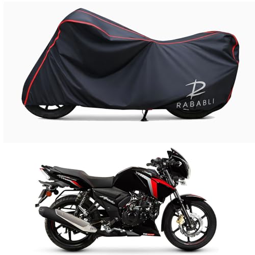 Image of Waterproof Bike Body Cover Compatible for | TVS Apache RTR 160 ABS | Taffeta Fabric, Red Piping Design, Bottom Elastic Fit | Dustproof, Sun UV & Rain Protection for All Bikes