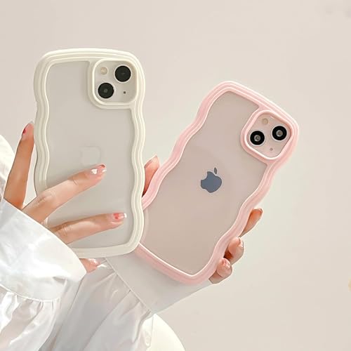 Image of MIDOS Back Cover Compatible with iPhone 14 Plus, Cute Curly Wave Frame Clear Case for Girls Women, Transparent Soft Silicone TPU Bumper Shockproof Protective Cover for iPhone 14 Plus (White)