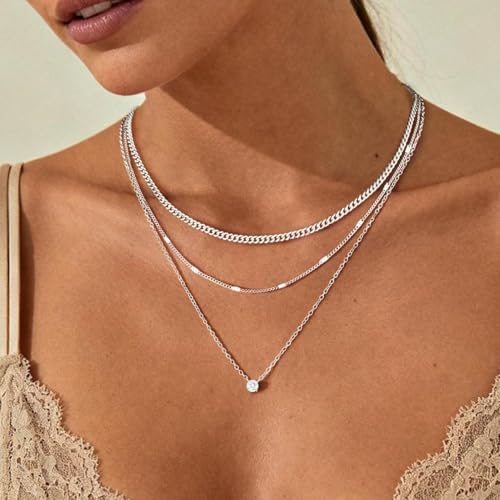 KNOJKO Layered Necklace Set for Women 14K Gold Plated Pendant Chain Choker with Cubic Zirconia Trendy Stackable Waterproof Holiday Jewelry Gift (B) by KNOJKO - Used condition - Image 2