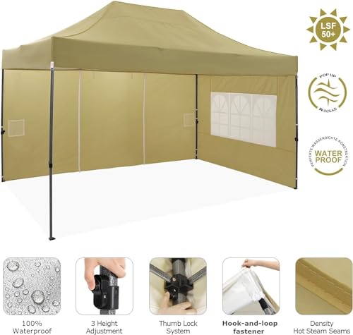 Image of COBIZI 10x15 Heavy Duty Pop Up Canopy Tent with 4 Sidewalls, Yellow
