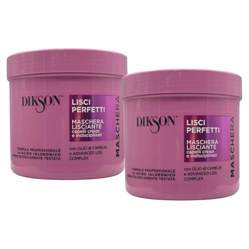 Maschera Lisciante Per Capelli Crespi e Indisciplinati -LISCI PERFETTI- Con Olio Di Camelia e Advanced Liss Complex. Formula Professionale Con Acido Ialuronico 500ml (2 Unità)