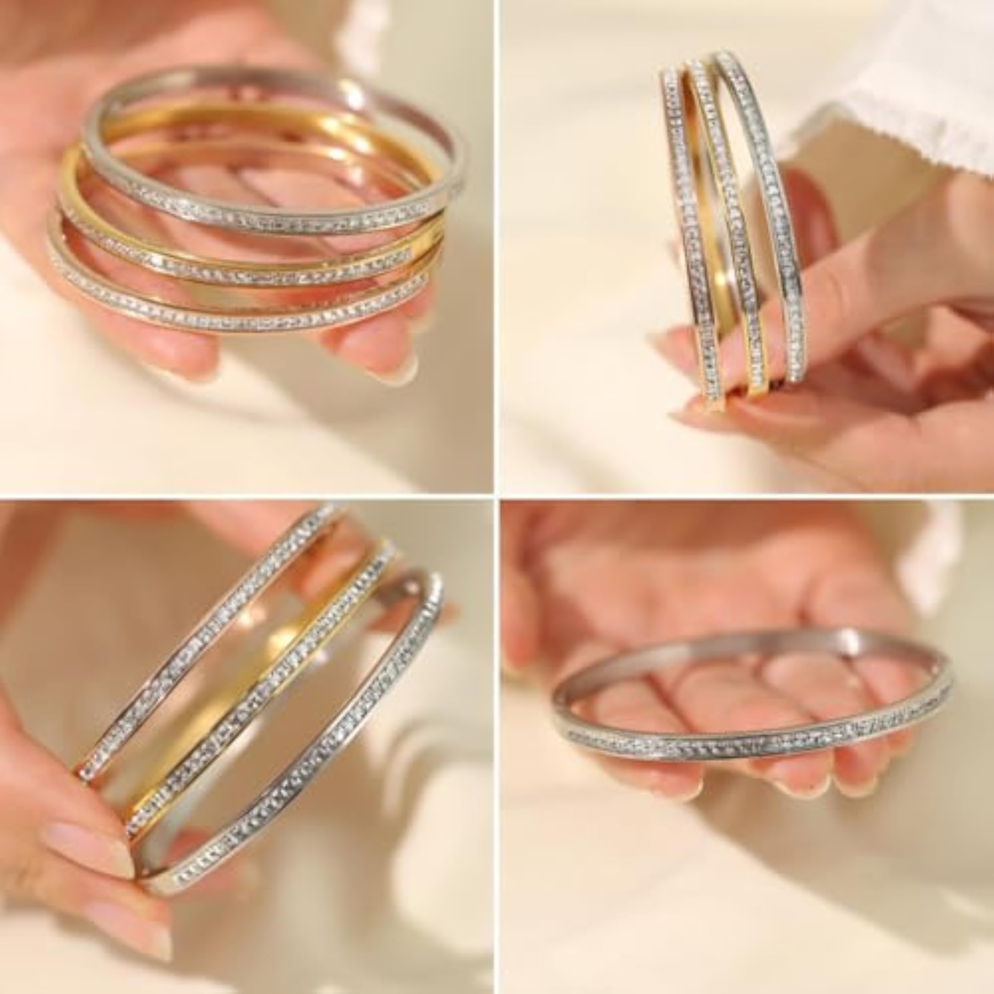 3 Pcs Stainless Steel Bangle Bracelet Set