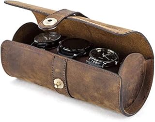 Genuine Leather Travel Watch Case Roll Organizer Classic, Leather 3-Watches Roll Case Display Box, for Watches, Bracelets, Jewelry Storage Case