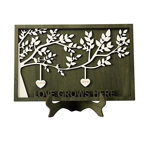 Gifts for Mom Personalized Wooden Family Tree Plaque with Names Engraved Custom Family Names Sign Home Decor Gift for Mother Day Christmas (Style 1, 2 Names)
