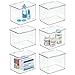 mDesign Stackable Plastic Storage Bin Box with Hinged Lid Organizer for Vitamins, Supplements, Serums, Essential Oils, Medicine Pill Bottles, Adhesive Bandages, First Aid Supplies - 6 Pack - Clear