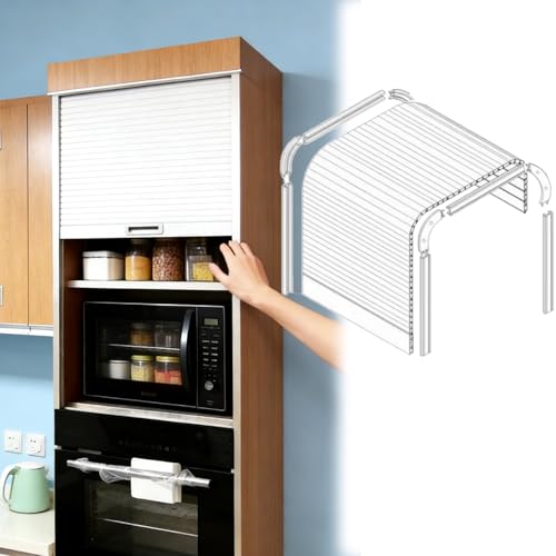 Custom Kitchen Cabinet Tambour Door Kit, Retractable Flexible Pull-Down Roll Up Doors with Track, Storage Bins Replacement Panle