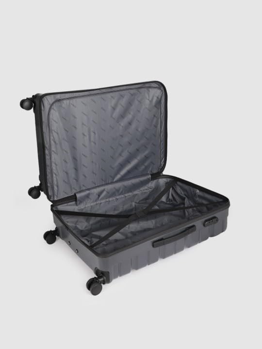 Image of Teakwood Small-Medium-Large 8 Wheels Trolley Bag, Hard Cabin with Zipper Closure, Adjustable Push Button & Cross Side Strap, TSA Lock System 360 Degree (Set of 3, Grey)