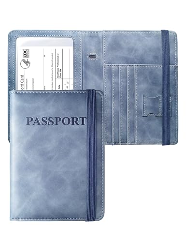 Passport Holder Passport Case Travel Wallet with Vaccination Card Holder Passport Cover with RFID Blocking Clear Pocket For Photo