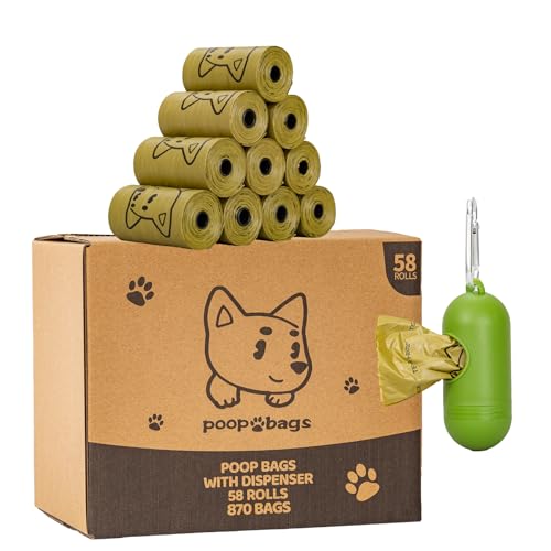 Image of Scented Dog Poop Bags With Dispenser, Strong and Leak-proof Waste Bags for Pets, 870 Count (58 Packs of 15), 13 Inch x 9 Inch (Khaki)