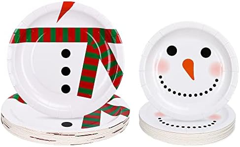 Whaline Christmas Party Dinnerware Set 20Pcs 9" Winter Snowman Disposable Dinner Plates and 20Pcs 7" Dessert Plates Christmas Cute Paper Tableware Serves for 20 Guests Xmas Holiday Dinner Supplies