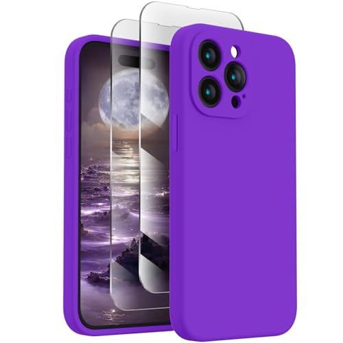 Image of FireNova Designed for iPhone 15 Pro Max Case, Silicone Upgraded [Camera Protection] Phone Case, Soft Anti-Scratch Microfiber Lining Inside, 6.7 inch, Neon Purple