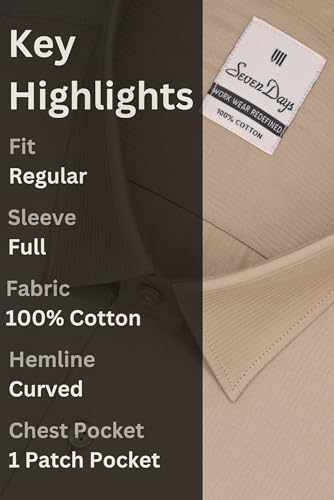 Image of 7-DAYS Men's Plain Full Sleeve 100% Pure Cotton Formal Shirt - Solid Regular Fit, Ideal for Business, Work, and Suits