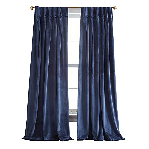 Dkny Velvet Inverted Pleat With Buttons Back Tab Window Curtain Panel Pair, 32 X 84 Inch, Indigo #TOP5