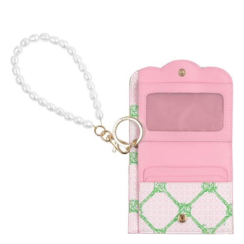 Image of Lilly Pulitzer Snap ID Card Case, Cute Keychain Wallet, Slim Credit Card Holder with Pearl Wristlet Strap, Butterfly Trellis