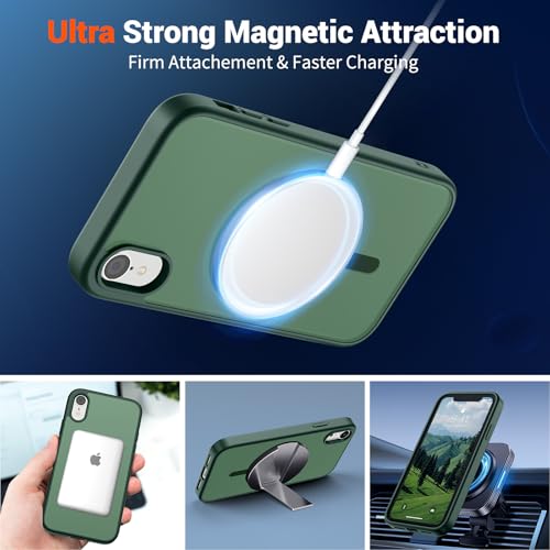 Image of SUPFINE Magnetic for iPhone XR Phone Case Forest Green | Translucent Matte, Compatible with MagSafe, Military Grade Drop Proof, Rugged Shockproof Protective