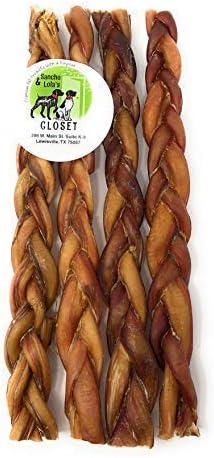 Sancho & Lola's 12" Bully Stick Braids for Dogs Made in USA (Medium 4-Count) Gourmet Beef Pizzle Beef Dog Chews - Rawhide-Free