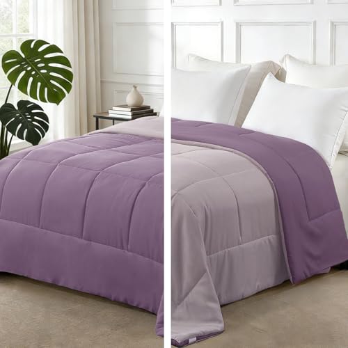 Exclusivo Mezcla Couette Réversible Bicolore Toutes Saisons, Douce sans Housse Intégrée, Alternative Légère au Duvet, 200x200 CM, Lavande...