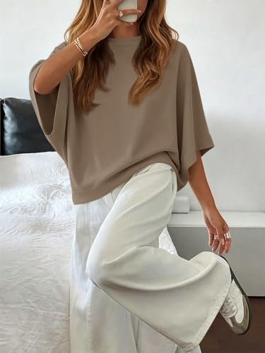 Image of Tankaneo Womens Oversized Batwing Short Sleeve T Shirts Summer Casual Round Neck Tunic Tops Loose Fit Basic Tees