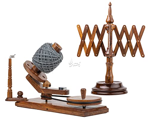 INTAJ Rosewood Yarn Winder - Large Wooden Yarn Winder for Knitting Crocheting Handcrafted - Heavy Duty Natural Ball Winder (Rosewood (Winder+Swift), Universal (14