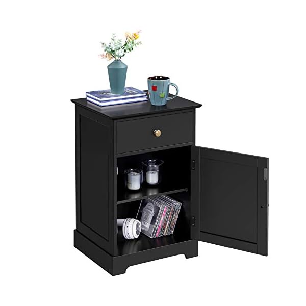 Yaheetech Bedside Table, Bedside Cabinet Nightstand with Drawer and Door, Wooden Storage Unit Side Table End Table for Bedroom/Living Room/Hallway/Bathroom