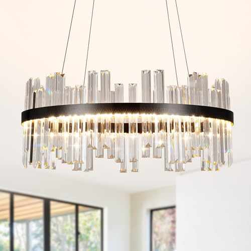 Feasey Black Modern Crystal Led Chandelier,Round Chandelier Over Table