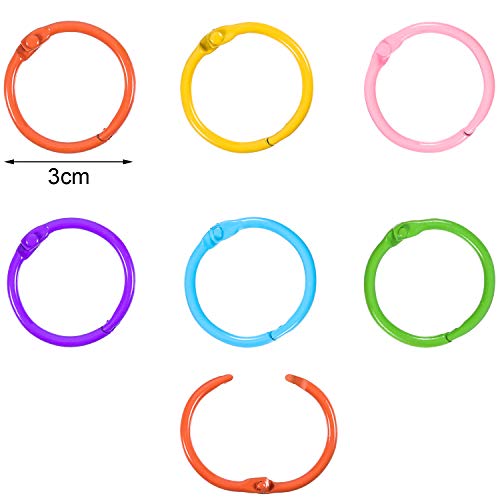 Boao Metal Loose-Leaf Rings, 1.2 Inch Paper Leaf Binder Rings, Notebook Rings Keychains Keyrings, 60 Counts (Pink, Green, Purple, Blue, Yellow, Orange - 6 Colors) #TOP1