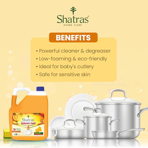 Image of Shatras Lime Dishwash Liquid - (5L * Pack of 2) || Dish Cleaning Liquid Gel with German Technology - Active 3X More Power Molecules Leaves No Residue, Grease Cleaner For All Utensils
