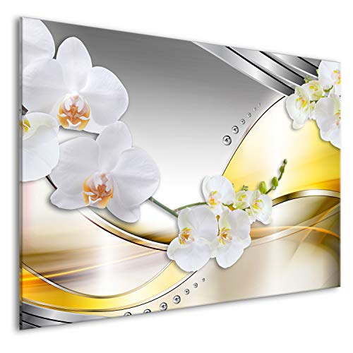 Artgeist Tempered Glass Backsplash For Kitchen Splashback Printed Toughened Glass Cooker Protector Heat Resistant Decorative Wall Panel 31X24 Inches - Abstract Orchid Flowers - B-C-0636-Aq-E #TOP1