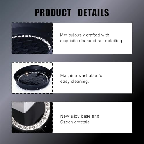 EKUWU Bling Car Cup Holder Coaster, Anti-Slip Rhinestone Cup Holder Insert (4 Pack) with Push Start Button Ring (2 Pack), Shiny Diamond Car Interior Accessories, Universal for Most Vehicle (Black)