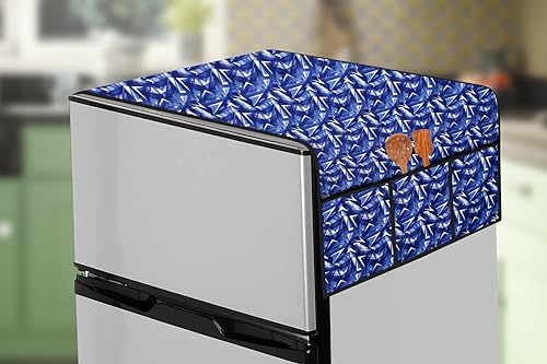 Image of The Furnishing Tree Fridge Top Cover Compatible for Samsung RR20C1723R8 /HL, 183 LTR WxL 65x111 in CM Frieze Pattern Blue