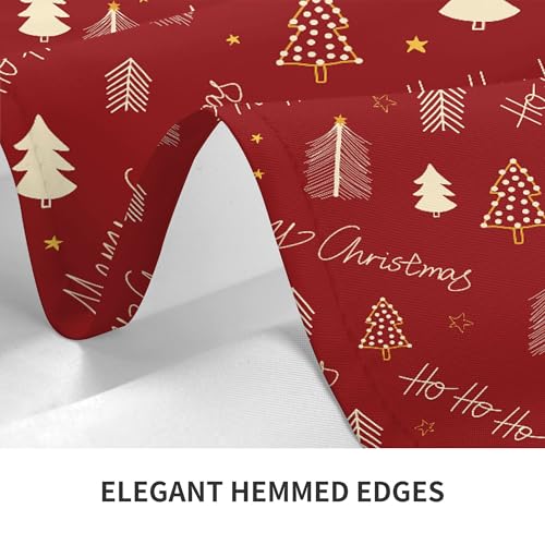 Image of Merry Christmas Round Tablecloth 60 Inch Ho Ho Ho Red with Xmas Trees Table Cover Waterproof Wipeable for Winter Home Kitchen Restaurant Parties Holiday Decor
