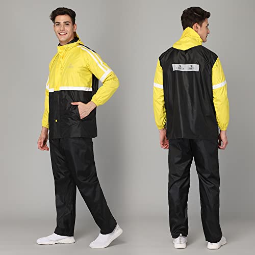 Image of THE CLOWNFISH Men's Waterproof Casual Style Polyester Double Coating Reversible Raincoat With Hood And Reflector Logo At Back For Night Travelling