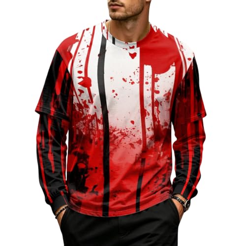 Halloween Long Sleeve Tshirts Shirts for Men Faux 2-Piece Pullover Top