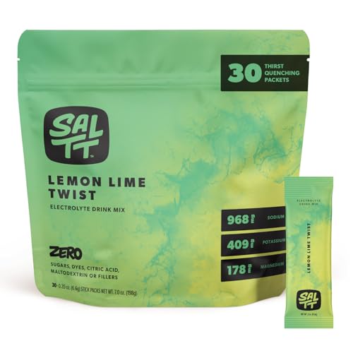 SALTT Electrolyte Powder Packets - Sugar Free Lemon Lime Twist (30 Sticks) - High Sodium Hydration Drink Mix for Keto Fasting & Muscle Cramps - Clean Minerals No Junk Fillers