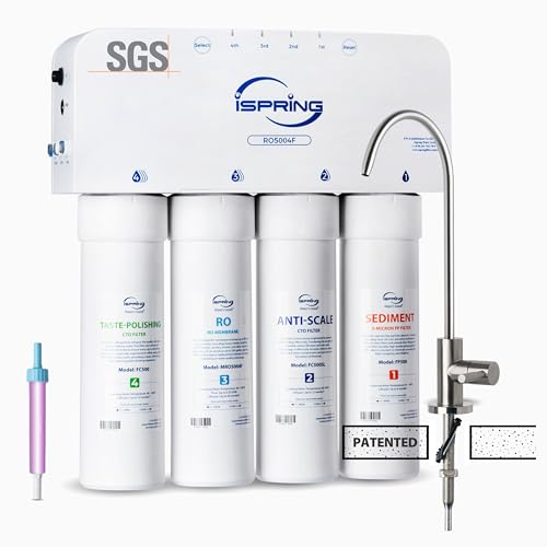 Image of iSpring RO5004F Reverse Osmosis Water Filter with UV, SGS Tested PFAS and TDS Reduction, 500 GPD RO System Under Sink, 2:1 Pure to Drain, Tankless RO Water Filtration System, Filter Life Monitor