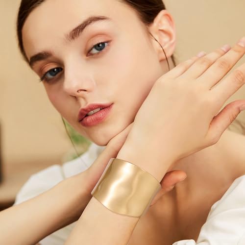 18K Gold Plated Chunky Bangle Bracelets for Women Gold Wide Cuff Bangle Bracelet Hammered Minimalist Thick Gold Wrist Wrap Bracelets3