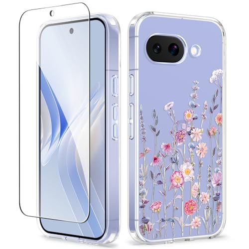 GVIEWIN for Google Pixel 9a Case [Screen Protector] [Military Grade Protection] Clear Floral Slim Shockproof Protective Women Phone Case Cover for Pixel 9a (Floratopia/Colorful)