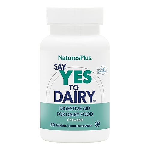 Natures Plus Say Yes to Dairy – 50 Chewable Tablets – Natural Lactase Enzyme Supplement, Maximum Strength Digestive Aid, Lactose Intolerance Relief – Gluten-Free – 50 Servings
