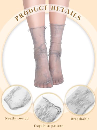Image of Geyoga 4 Pairs Women's Lace Socks Ankle High Lace Loose Sheer Mesh Slouch Socks for Women