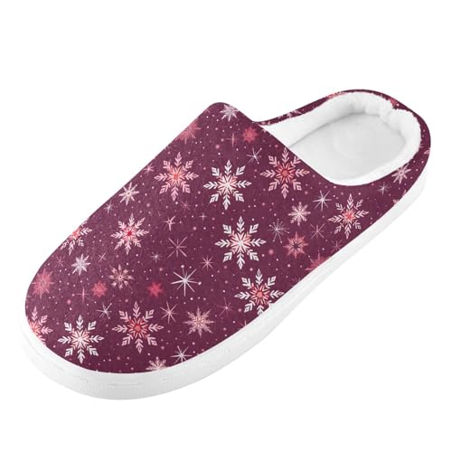 Fuzzy Memory Foam Slippers for Women/Men Snowflakes Pattern Fluffy Winter House Shoes Indoor and Outdoor