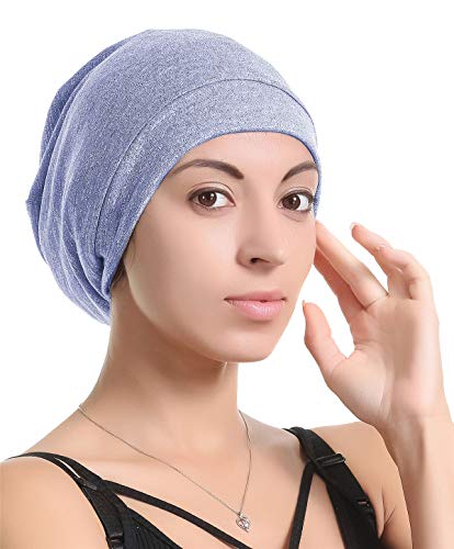 Slap Night Cap Sleep Hat Beanie - Navy Blue Women Organic Bamboo Satin Silk Lined Bonnet Summer Scarf Hair Cover for Lady Lightweight Light Thin Jersey Chemo, Gifts for Women